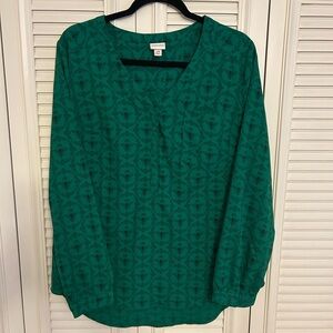 Merona Womens Green Black Queen Bee Long Sleeve Popover Blouse Top Size Large